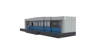 An angular rendering of a turning & milling machine with its doors closed