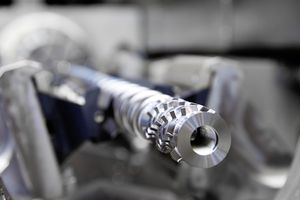 Close up of a section of an injection molding screw