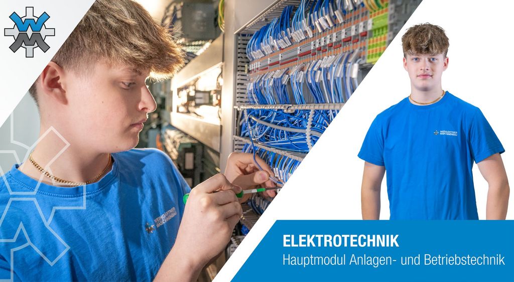 Ein Auszubildender der mit der Verdrahtung eines Schaltschrankes beschäftigt ist