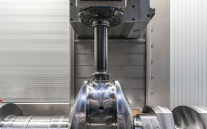 A section of a crankshaft being machined